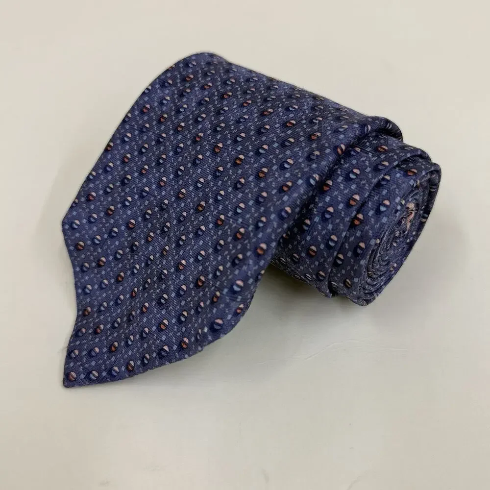 Ermenegildo Zegna Periwinkle Blue Pink Dot Geometric Silk Tie Italy Mens